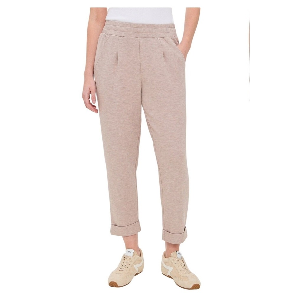 Varley‎ DoubleSoft The Rolled Cuff Pants Tan Beige Pleated Joggers Large Neutral